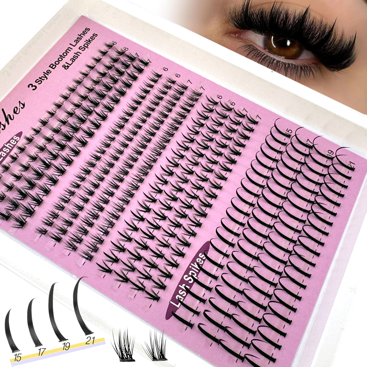 Anime Cosplay Lashes - 16Rows Bottom&Spiky Lashes Clusters Volume Individual